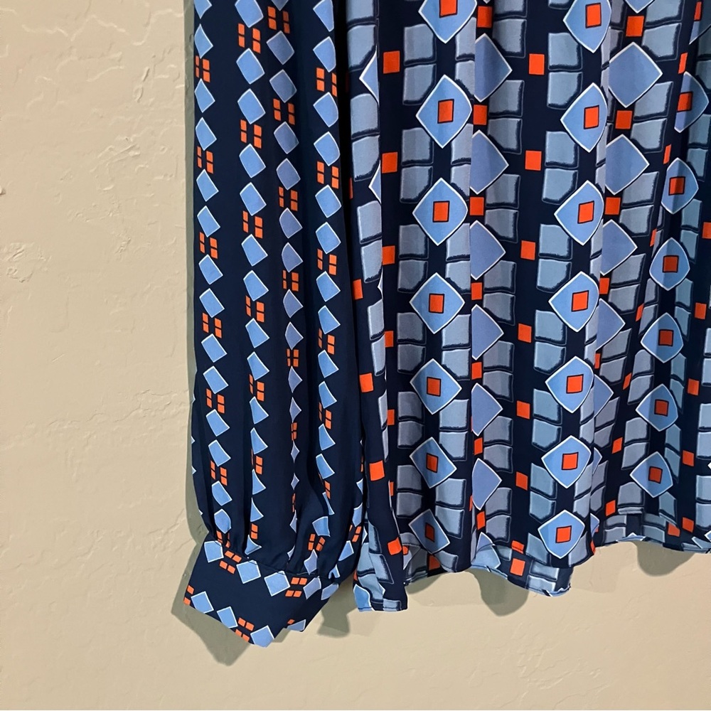 Jade Melody Tam Blue Navy Smocked Neck Tie Peasant Boho Long Sleeve Blouse Sz M - Picture 3 of 14